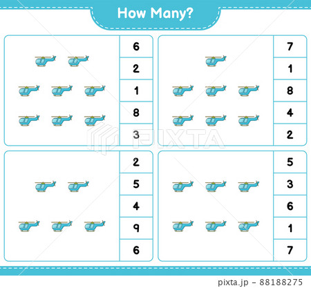 Counting game, how many Helicopter. Educational children game, printable worksheet, vector illustration 88188275