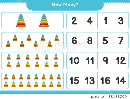 Counting game, how many Pyramid Toy. Educational children game, printable worksheet, vector illustration 88188290