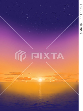 夕日と海と星空のイラストのイラスト素材 1603