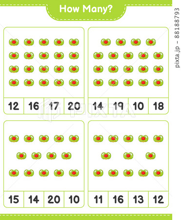 Counting game, how many Pacifier. Educational children game, printable worksheet, vector illustration Counting game, how many Pacifier. Educational children game, printable worksheet, vector illustration 88188793