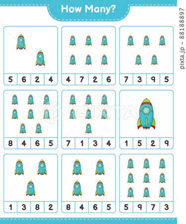 Counting game, how many Rocket. Educational children game, printable worksheet, vector illustration Counting game, how many Rocket. Educational children game, printable worksheet, vector illustration 88188897