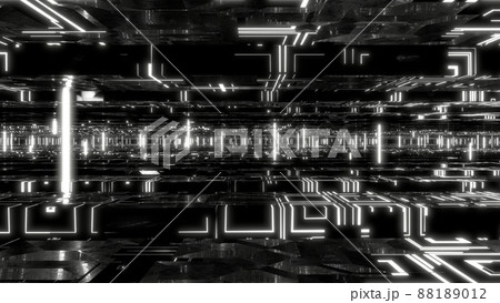 VJ トンネル 基地 未来都市 サイバー空間 白黒 [別Verあり]のイラスト