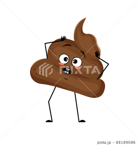 Cute shit character with emotions in a panic grabs his head, face, arms and legs. The funny or sad turd with eyes. Vector flat illustration Cute shit character with emotions in a panic grabs his head, face, arms and legs. The funny or sad turd with eyes. Vector flat illustration 88189086