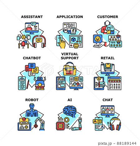 Virtual Support Set Icons Vector Illustrations 88189144