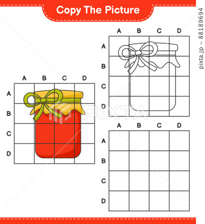 Copy the picture, copy the picture of Jam using grid lines. Educational children game, printable worksheet, vector illustration Copy the picture, copy the picture of Jam using grid lines. Educational children game, printable worksheet, vector illustration 88189694