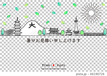 手繪京都觀光景點城市景觀夏日問候模板 88190726