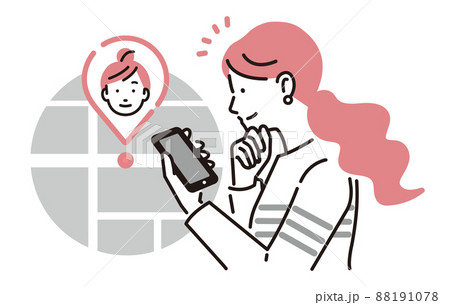 人物 スマホのGPS機能を使って子供の居場所を確認するお母さん 88191078