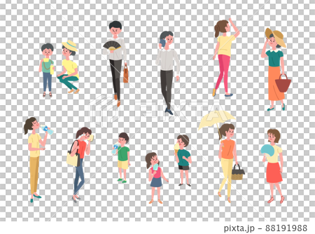 夏の街の人々のイラストセット 夏の街の人々のイラストセット 88191988