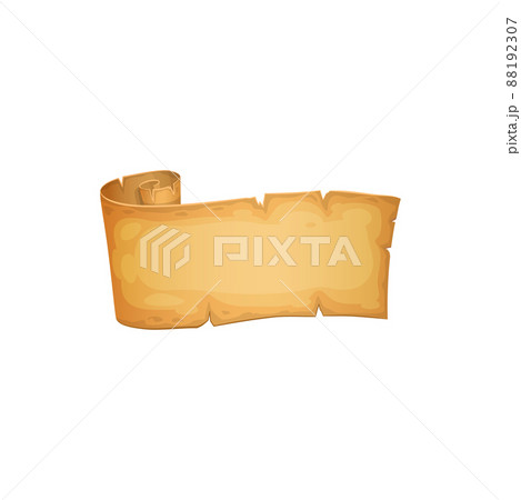 Grunge medieval frame, paper manuscript scroll isolated old parchment scroll. Vector worn ancient diploma or certificate, old papyrus with curled edges, ripped letter. Treasure map, jewish Torah Bible 88192307