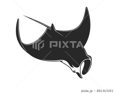 Manta underwater animal or devil ray, vector marine creature. Stingray or devilfish, sea fish with sting silhouette, ocean, aquatic fauna or undersea coral reef animal 88192493