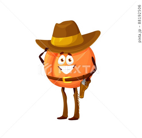 Cartoon Peach Cowboy Character Touching Hat,...のイラスト素材 [88192506] - PIXTA