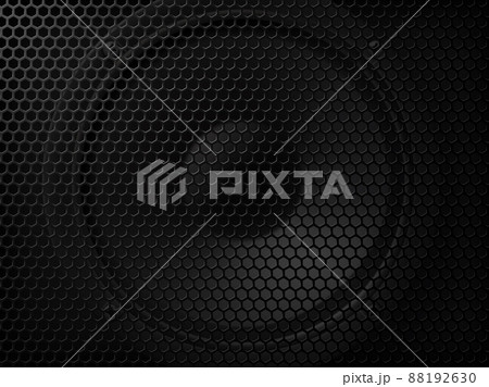 Speaker background of metal mesh, loudspeaker cover grid with vector realistic steel pattern. Sound music round loudspeaker or boombox player and audio dynamic cover grate mesh with holes 88192630