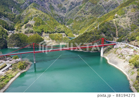 高知県仁淀川町　春の大渡ダム大橋 88194275