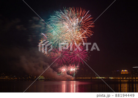 Night view of the New Year fireworks over Macau Tower Night view of the New Year fireworks over Macau Tower 88194449