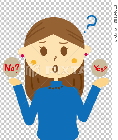 イエスかノーを両天秤にかけてどちらにしようか迷っている女性のイラスト・選択・運命の分かれ道 88194613