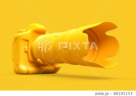 DSLR camera with telephoto zoom lens on yellow background. 3D illustration 88195153