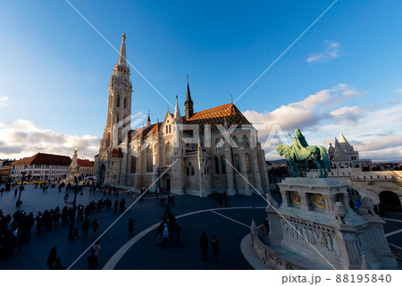 View of the Matthias Church located in front of the Fisherman Bastion. Hungary, Budapest View of the Matthias Church located in front of the Fisherman Bastion. Hungary, Budapest 88195840