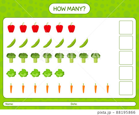 How many counting game with vegetables. worksheet for preschool kids, kids activity sheet, printable worksheet How many counting game with vegetables. worksheet for preschool kids, kids activity sheet, printable worksheet 88195866