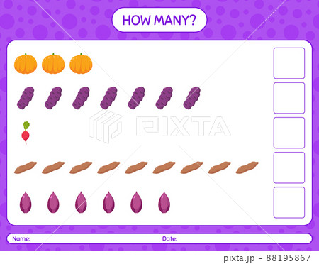 How many counting game with vegetables. worksheet for preschool kids, kids activity sheet, printable worksheet How many counting game with vegetables. worksheet for preschool kids, kids activity sheet, printable worksheet 88195867