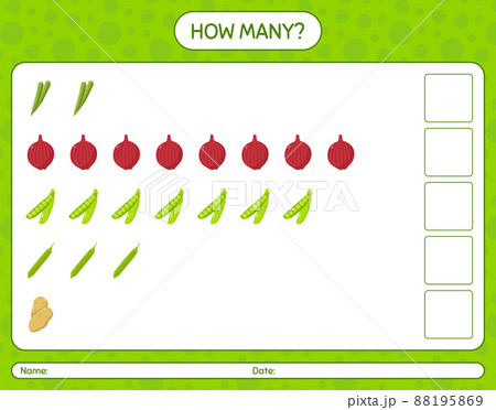 How many counting game with vegetables. worksheet for preschool kids, kids activity sheet, printable worksheet How many counting game with vegetables. worksheet for preschool kids, kids activity sheet, printable worksheet 88195869