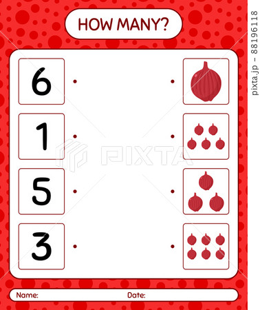 How many counting game with onion. worksheet for preschool kids, kids activity sheet, printable worksheet 88196118