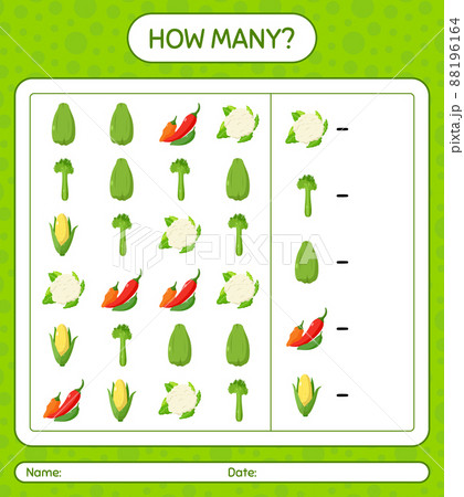 How many counting game with vegetables. worksheet for preschool kids, kids activity sheet, printable worksheet How many counting game with vegetables. worksheet for preschool kids, kids activity sheet, printable worksheet 88196164