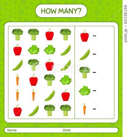 How many counting game with vegetables. worksheet for preschool kids, kids activity sheet, printable worksheet 88196166