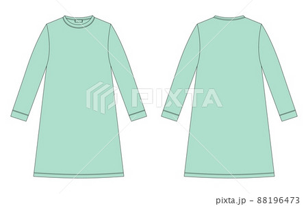 Nightdress technical sketch. Cotton chemise for children. Mint color. 88196473