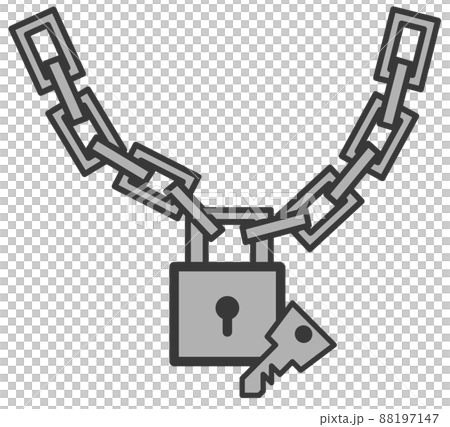 Illustration of locking the chain with a padlock to take security measures Illustration of locking the chain with a padlock to take security measures 88197147