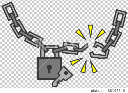 Illustration of a cut chain locked with a padlock Illustration of a cut chain locked with a padlock 88197340