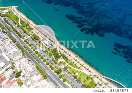 Aerial view of coastline and Molos promenade in Limassol. Cyprus Aerial view of coastline and Molos promenade in Limassol. Cyprus 88197873