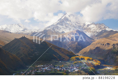 Mount Kazbek and Stepantsminda town in Georgia 88198228