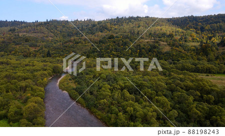 Wide river in the mountains. Nature Ukraine 88198243