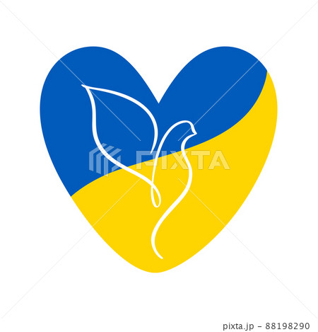 Vector Dove of peace in the heart in blue and yellow colors of the flag of Ukraine. Stop war in Ukraine. The concept of peace. illustration for your design 88198290