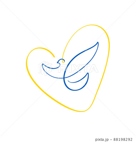 Vector Dove of peace in the heart in blue and yellow colors of the flag of Ukraine. Stop war in Ukraine. The concept of peace. illustration for your design 88198292