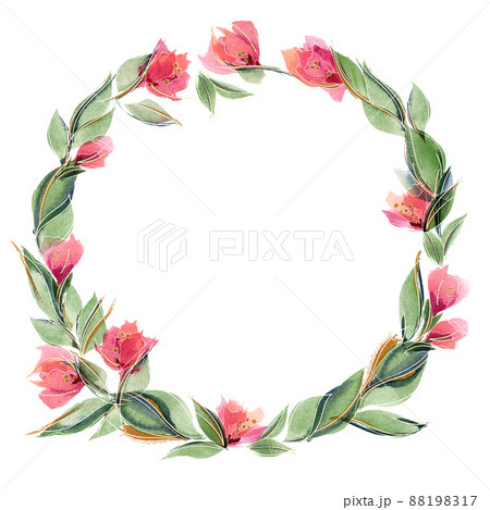 Pink floral wreath with delicate fragrant rose 88198317