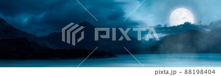 Magical Night Scene with Full Moon in cloudy sky. 88198404