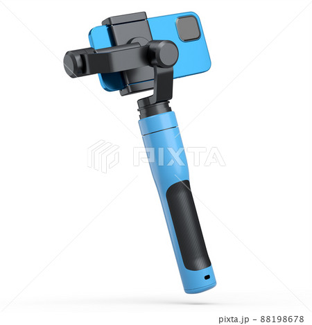 Realistic smartphone with blank white screen and selfie stick isolated on white 88198678