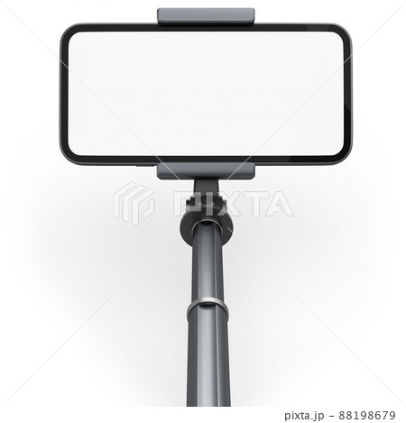 Realistic smartphone with blank white screen and selfie stick isolated on white Realistic smartphone with blank white screen and selfie stick isolated on white 88198679