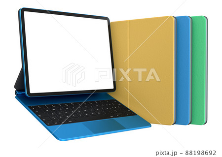 Set of computer tablet with keyboard and blank screen isolated on white. 88198692