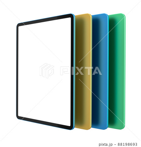 Set of computer tablets with cover case and blank screen isolated on white. 88198693