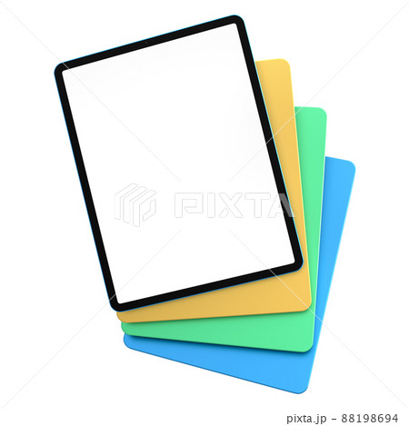 Set of computer tablets with cover case and blank screen isolated on white. 88198694