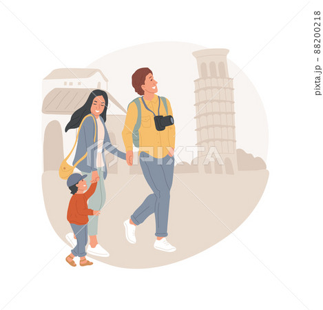 Sightseeing isolated cartoon vector illustration City tourism, family travel, taking pictures of sights, kids and parents sightseeing, historical monument, children looking up vector cartoon. 88200218