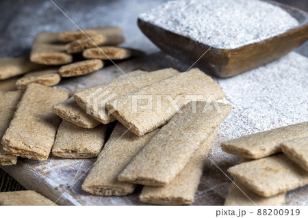 wheat long cookies stuffed with mashed different fruits wheat long cookies stuffed with mashed different fruits 88200919