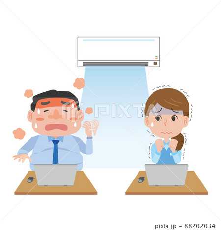 エアコンで暑がる男性と寒がる女性 88202034