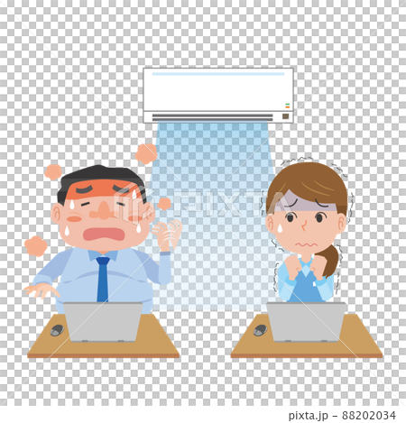 エアコンで暑がる男性と寒がる女性 88202034