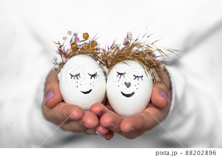 Easter eggs with happy faces. Close-up, isolated. Happy easter Easter eggs with happy faces. Close-up, isolated. Happy easter 88202896
