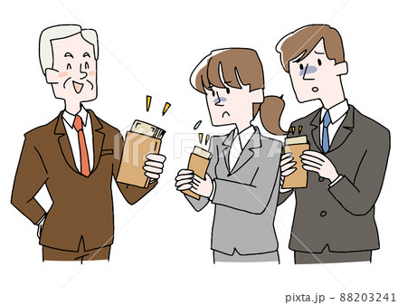 給料の格差があるビジネスマン(中高年男性と若者)コミカルな手書きの人物 ベクター、線画にカラー 給料の格差があるビジネスマン(中高年男性と若者)コミカルな手書きの人物 ベクター、線画にカラー 88203241