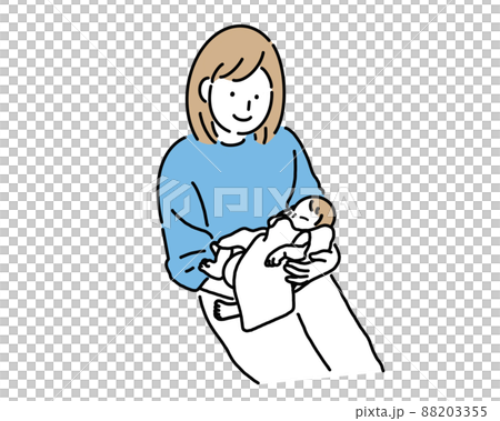A woman holding a newborn baby and smiling 88203355