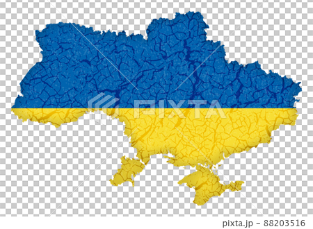 ひび割れの入ったウクライナの国土地図と国旗カラー 88203516